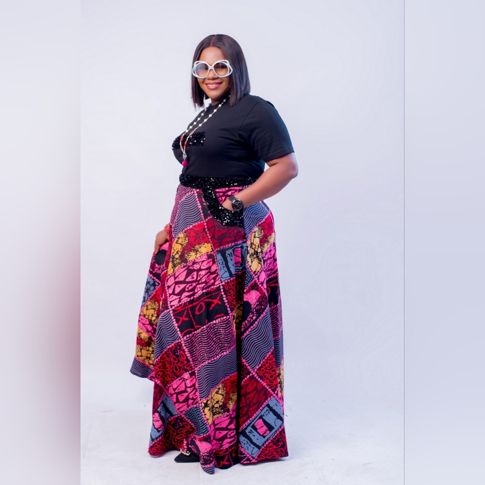 Empress Set|Black Sequin Tee + African Print Maxi Skirt|Multiple Pattern &Sizes - Picture 3 of 11